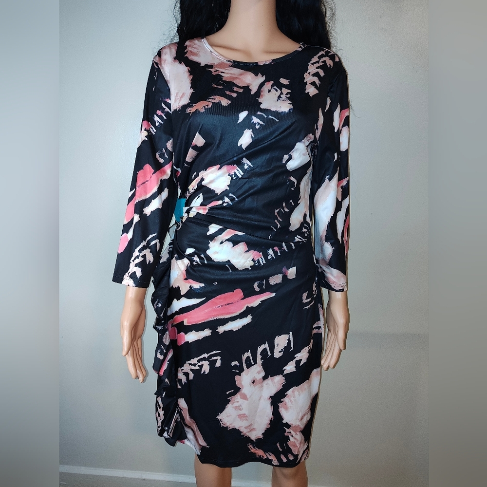 Abstract Print Black Dress